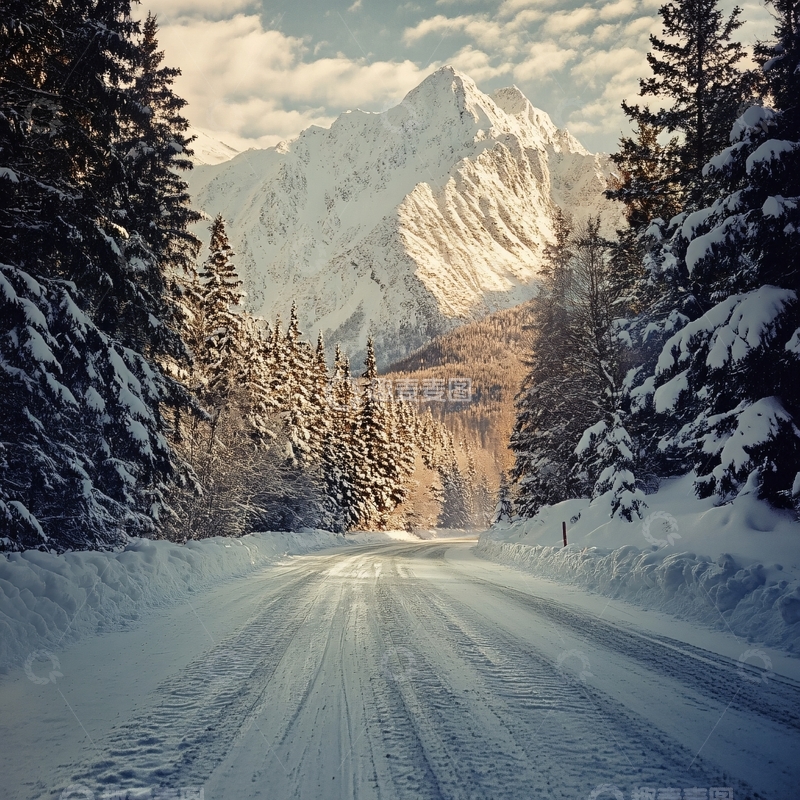 高清大图下载【趣麦麦图】冬日山路