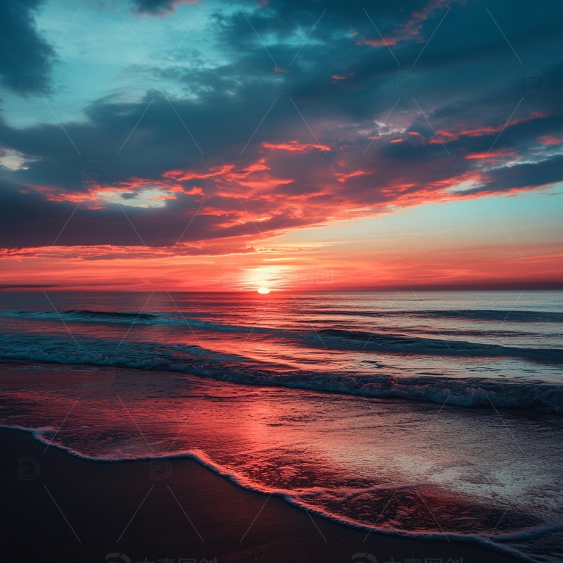 高清大图下载【趣麦麦图】海边红云