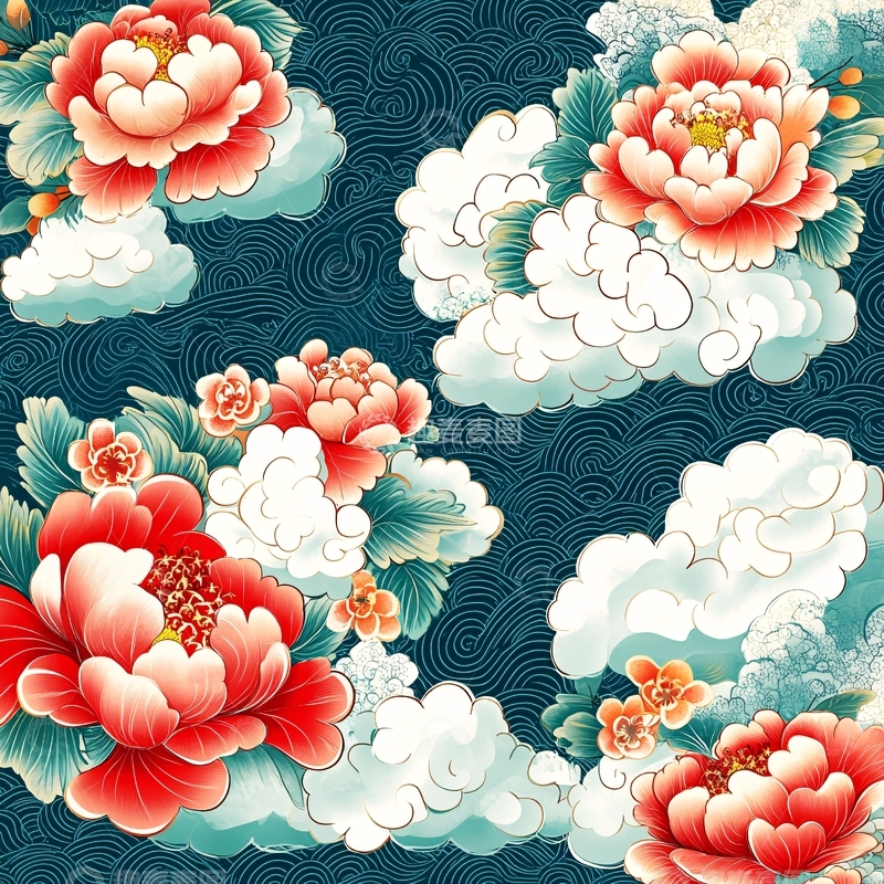 高清大图下载【趣麦麦图】中式牡丹花花纹