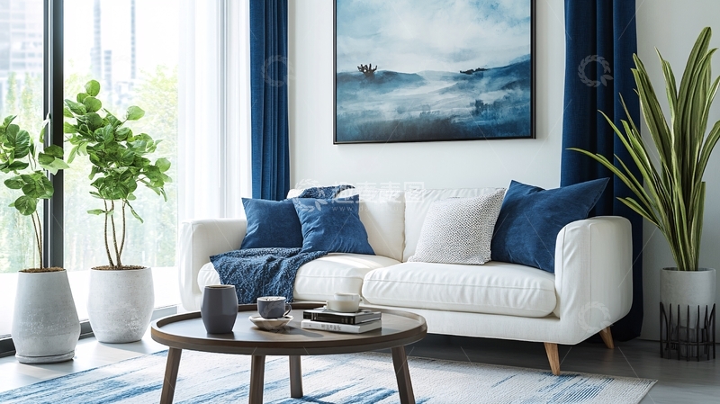 高清大图下载【趣麦麦图】客厅挂画蓝色渐变1