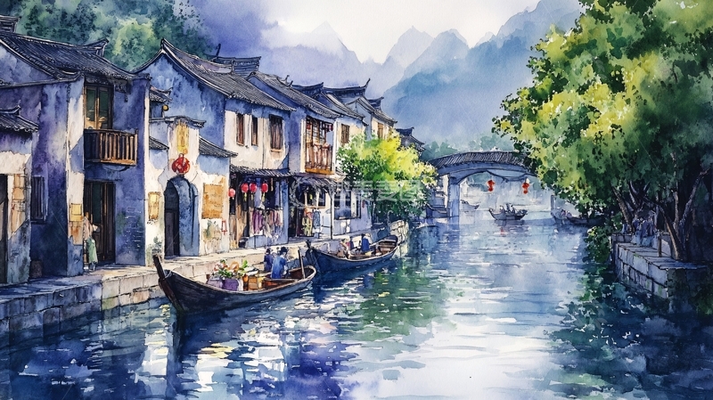 高清大图下载【趣麦麦图】乌镇水彩