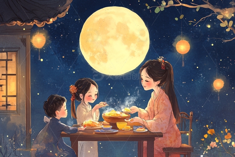 高清大图下载【趣麦麦图】中秋儿童插画1