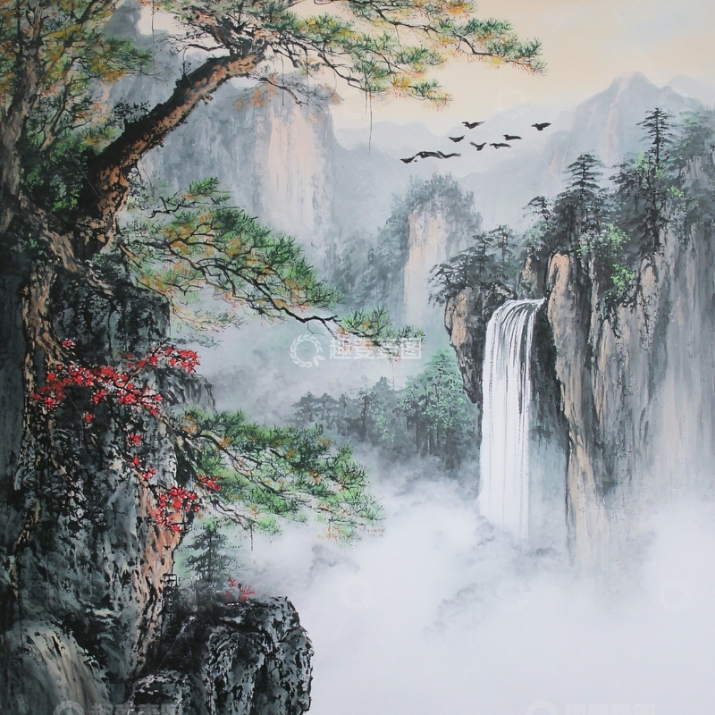 高清大图下载【趣麦麦图】迎客松油画