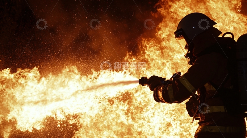 高清大图下载【趣麦麦图】消防员灭火剪影1