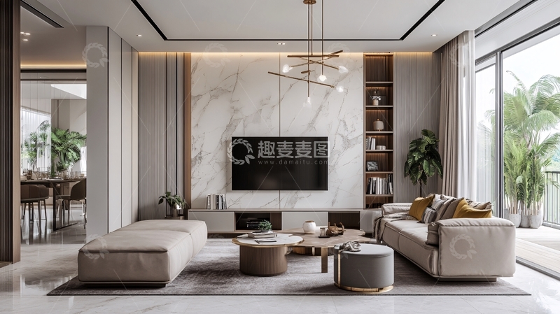 高清大图下载【趣麦麦图】岩板客厅场景素材1