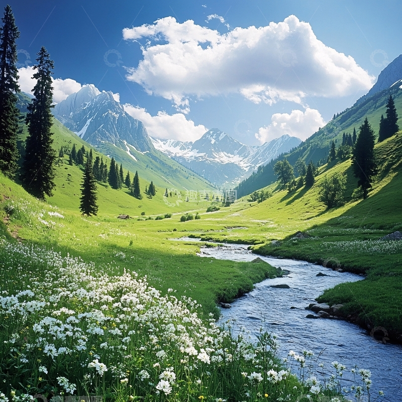 高清大图下载【趣麦麦图】雪山河流湿地草壁纸