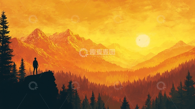 高清大图下载【趣麦麦图】荒野黄昏插画2