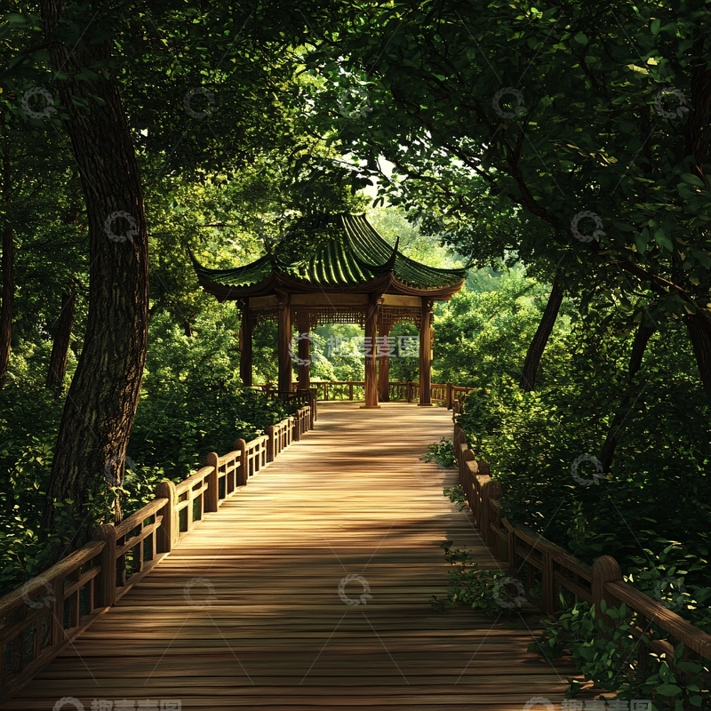 高清大图下载【趣麦麦图】蜿蜒小路凉亭1