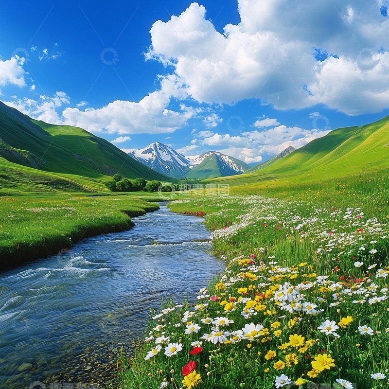 高清大图下载【趣麦麦图】雪山河流湿地草壁纸1