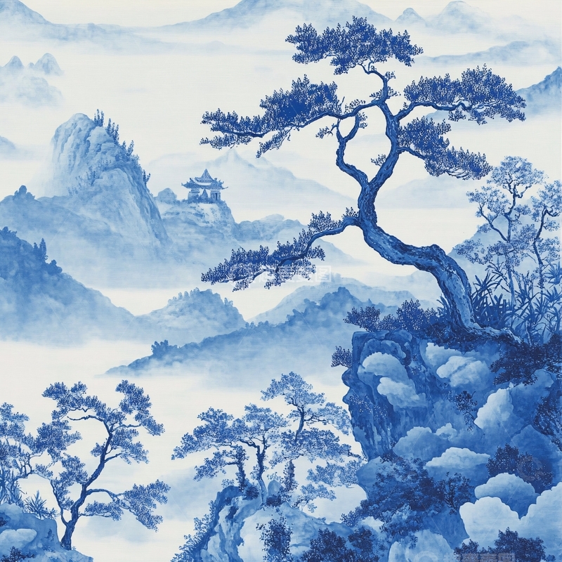 高清大图下载【趣麦麦图】迎客松水墨山水