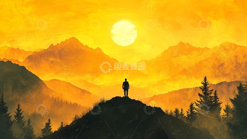 高清大图下载【趣麦麦图】看日出插画