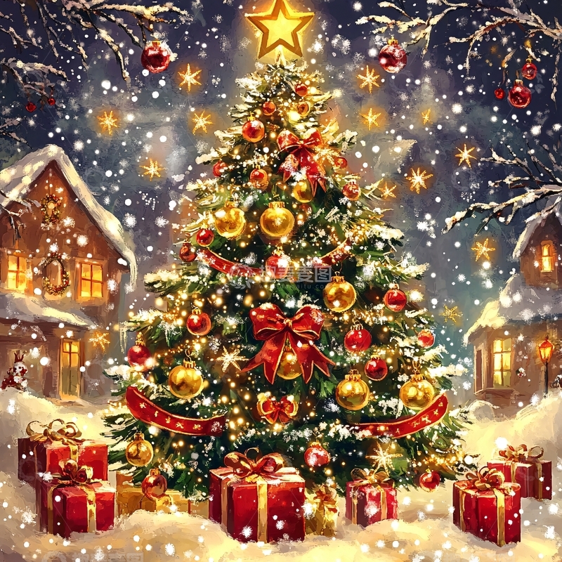 高清大图下载【趣麦麦图】挂满礼物的圣诞树1