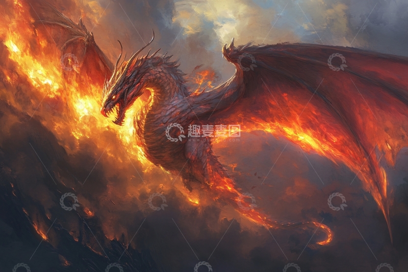 高清大图下载【趣麦麦图】飞龙喷火