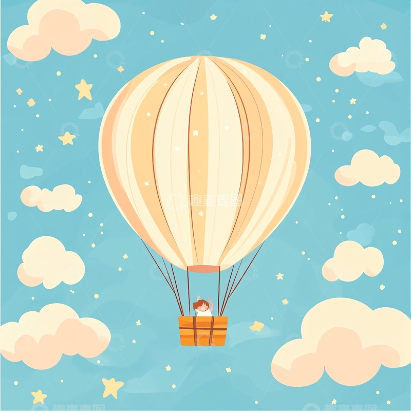 高清大图下载【趣麦麦图】儿童看向热气球插画