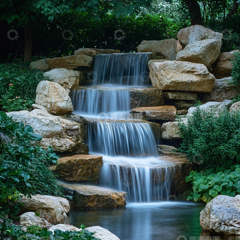 高清大图下载【趣麦麦图】小区叠水1