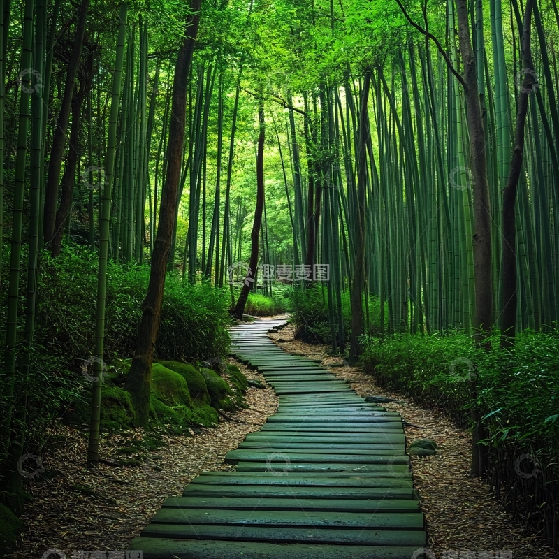 高清大图下载【趣麦麦图】唯美竹林小路