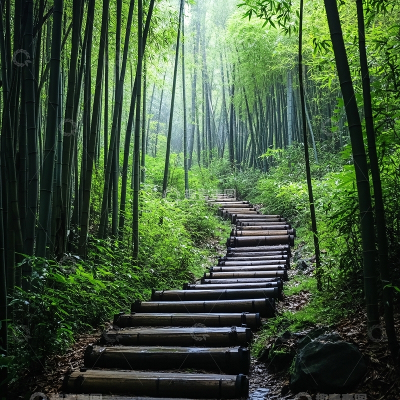 高清大图下载【趣麦麦图】竹林台阶山路