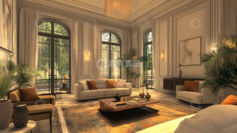 高清大图下载【趣麦麦图】法式客厅场景