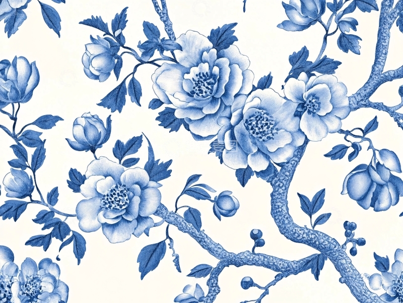 高清大图下载【趣麦麦图】牡丹青花图案