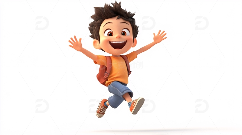 背着书包奔跑的小男孩