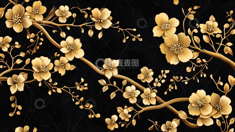 高清大图下载【趣麦麦图】黑金花背景墙