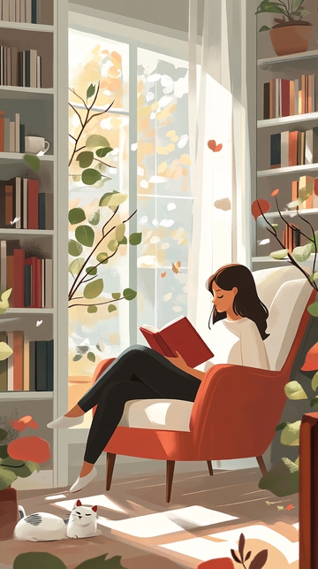 坐在窗前看书的女孩1