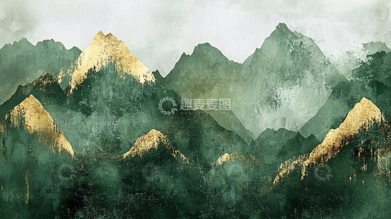 高清大图下载【趣麦麦图】抽象金箔山水画1