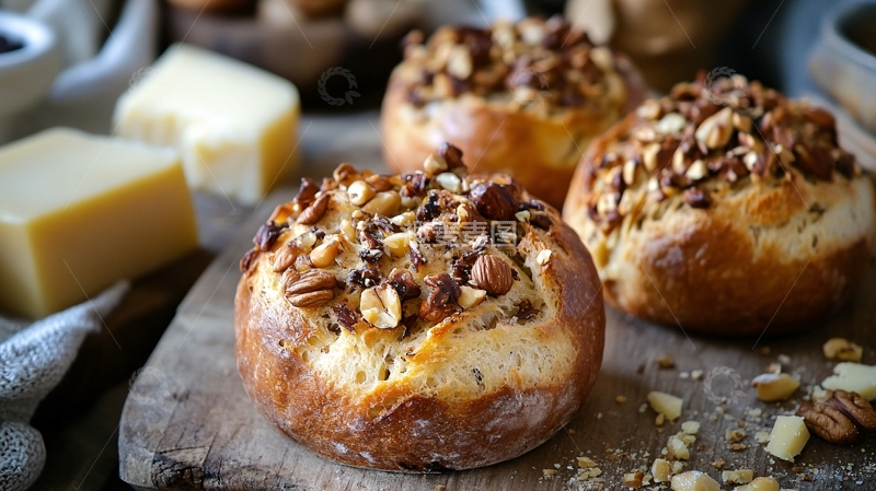 高清大图下载【趣麦麦图】核桃芝士面包