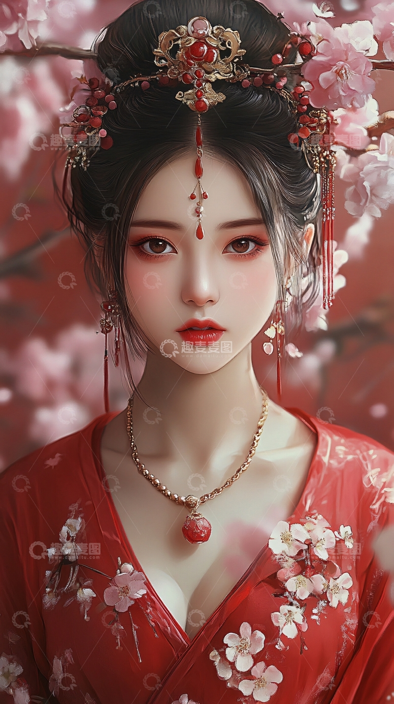 高清大图下载【趣麦麦图】红衣少女设计古风1