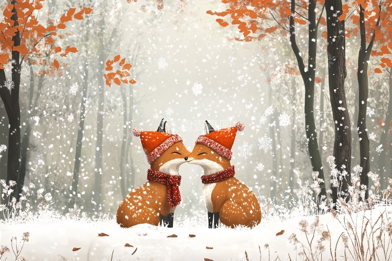 高清大图下载【趣麦麦图】冬季温馨插画