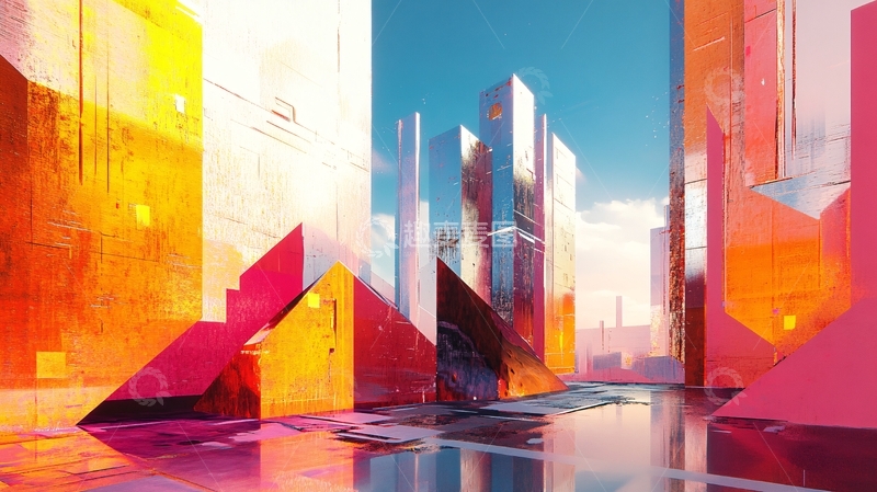 高清大图下载【趣麦麦图】几何色块城市