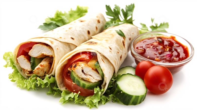 高清大图下载【趣麦麦图】墨西哥鸡肉卷白底图片2