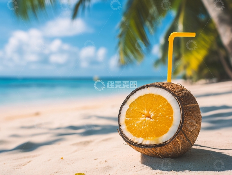 高清大图下载【趣麦麦图】椰树下果汁时光