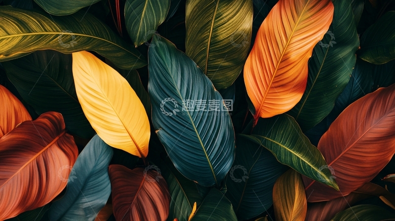 高清大图下载【趣麦麦图】五彩树叶背景实拍1