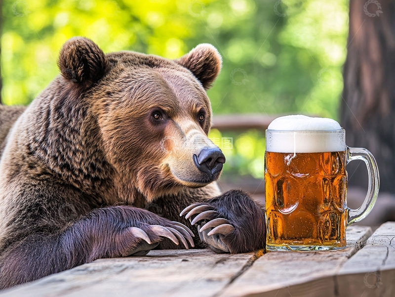 高清大图下载【趣麦麦图】棕熊与啤酒杯