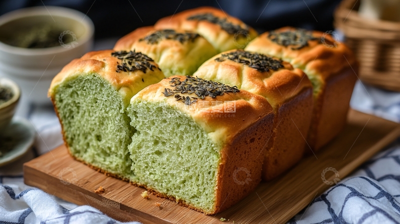 高清大图下载【趣麦麦图】抹茶吐司面包