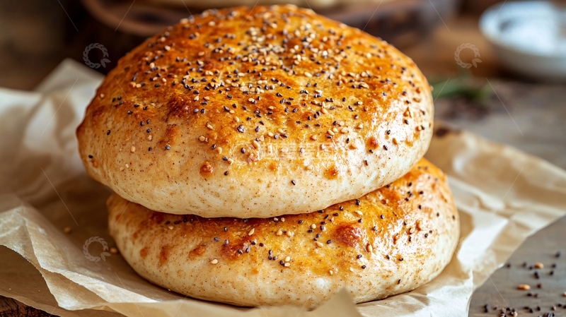 高清大图下载【趣麦麦图】木板上放着芝麻烧饼