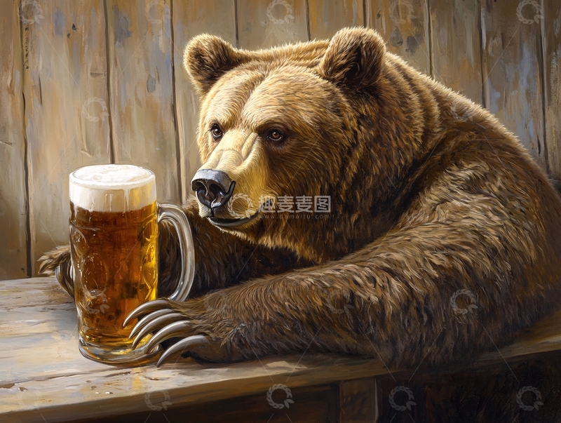高清大图下载【趣麦麦图】手绘喝啤酒的熊猫