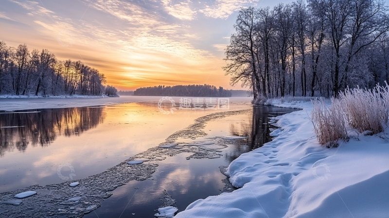 高清大图下载【趣麦麦图】冰雪不冻河清晨日出1