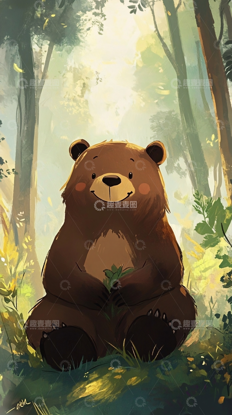 高清大图下载【趣麦麦图】小熊室内野外场景插画