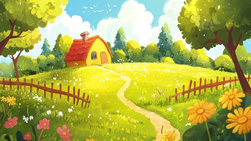 高清大图下载【趣麦麦图】乡村场景插画1