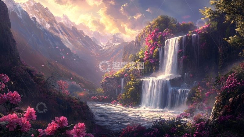 高清大图下载【趣麦麦图】高清瀑布背景墙壁纸