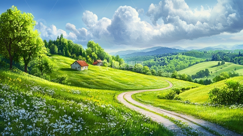 高清大图下载【趣麦麦图】高清宽幅田园山水