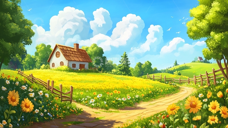 高清大图下载【趣麦麦图】乡村场景插画2