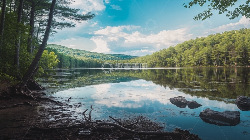 高清大图下载【趣麦麦图】蓝天森林湖水