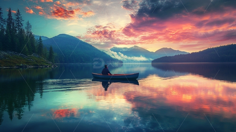 高清大图下载【趣麦麦图】独木舟唯美