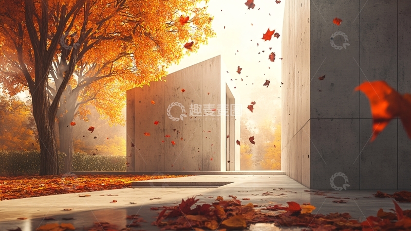 高清大图下载【趣麦麦图】庭院秋叶景观