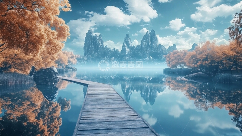 高清大图下载【趣麦麦图】蓝色梦幻山水风情