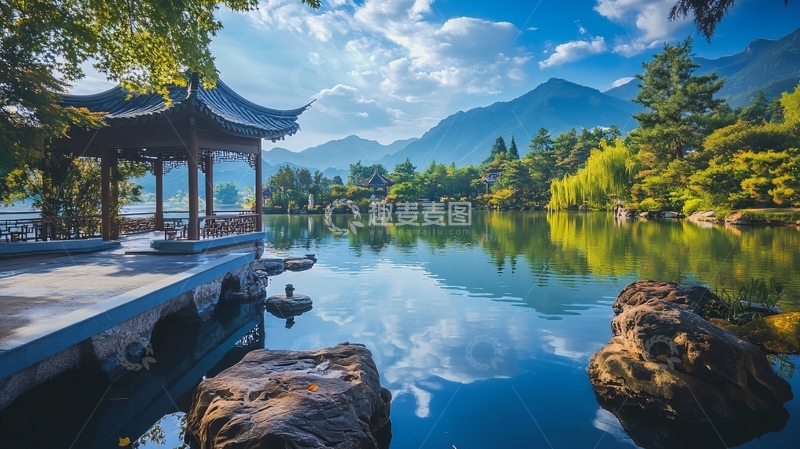 高清大图下载【趣麦麦图】山水双亭