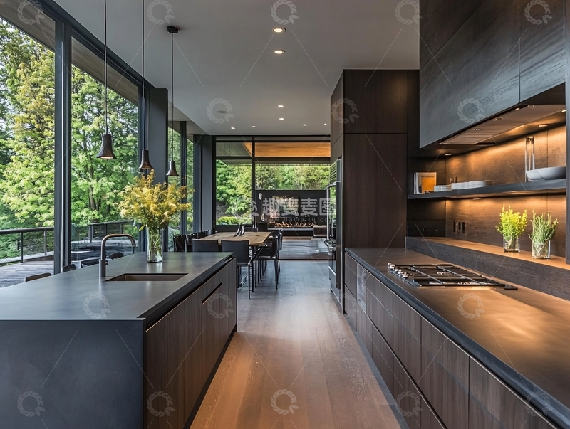 高清大图下载【趣麦麦图】带瀑布台面的厨房岛台